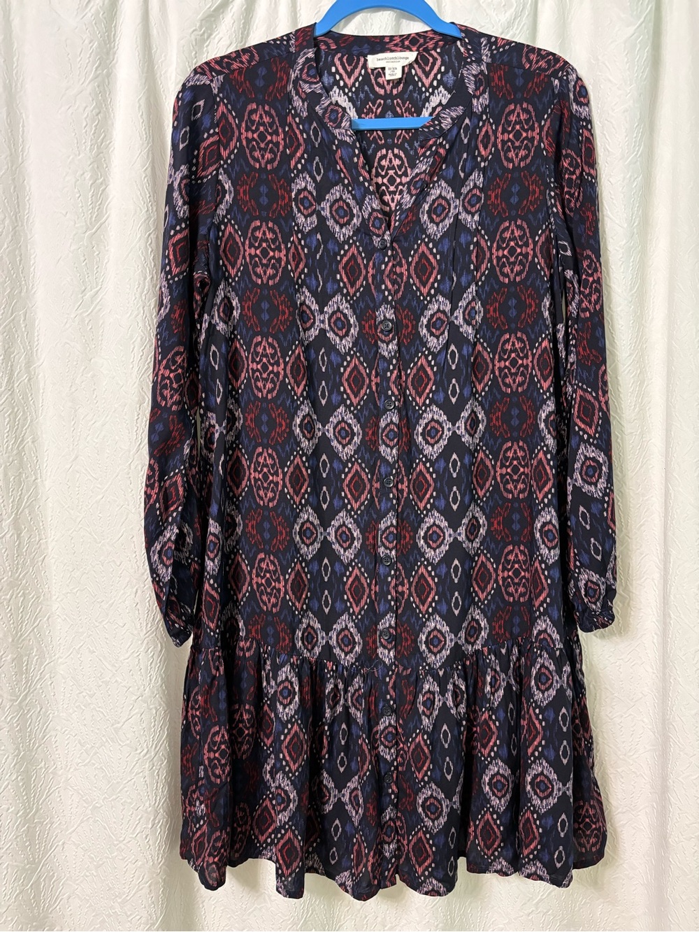 EUC Beachluchlounge Bohemian Navy & Burgundy Printed V-Neck Dress Size XS